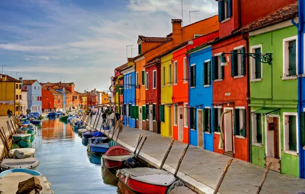 Picture paint, home, boats, Italy, Venice, channel, Burano island