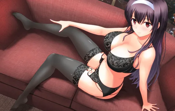 Picture girl, sexy, lingerie, bra, panties, long hair, boobs, anime