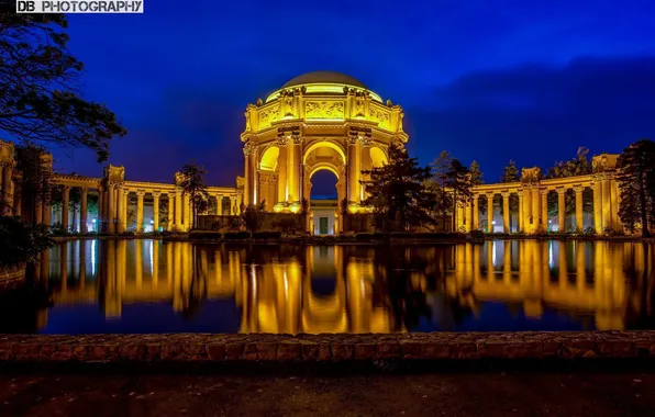 Night, backlight, The building, San Francisco, Palace of Fine Arts