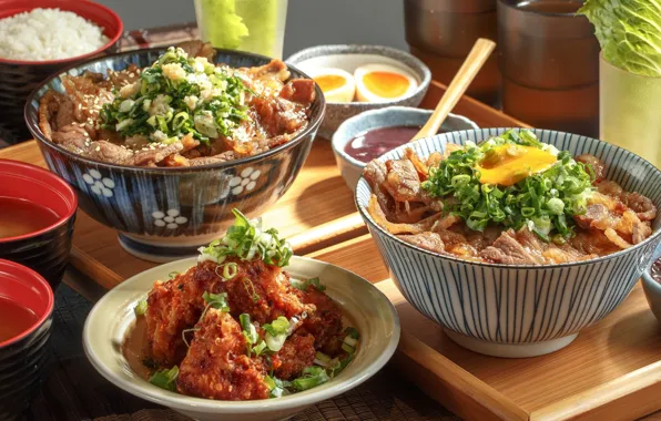 Meat, meals, bowls