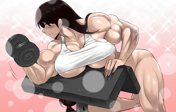 Girl, dumbbells, bodybuilder
