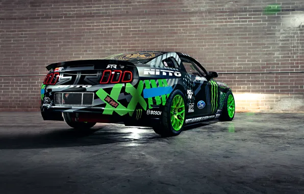 Picture Mustang, Ford, Drift, Wall, Green, Black, RTR, Team