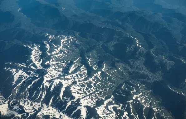 Snow, flight, mountains, height, top, green