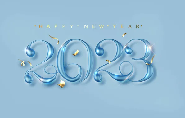 Figures, New year, blue background, date, 2023