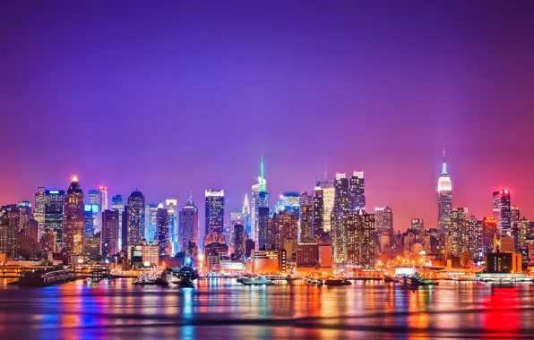 The city, New York, the evening, skyline, night, usa, new-york