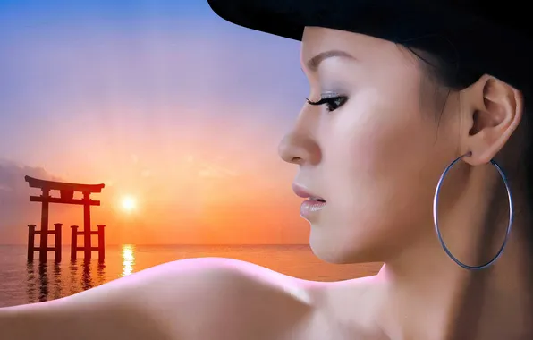 Colorful, twilight, sunset, asian, horizon, oriental, profile, earring
