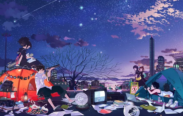 The sky, stars, clouds, trees, the city, girls, books, home