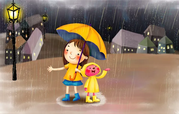 Picture rain, umbrella, lantern
