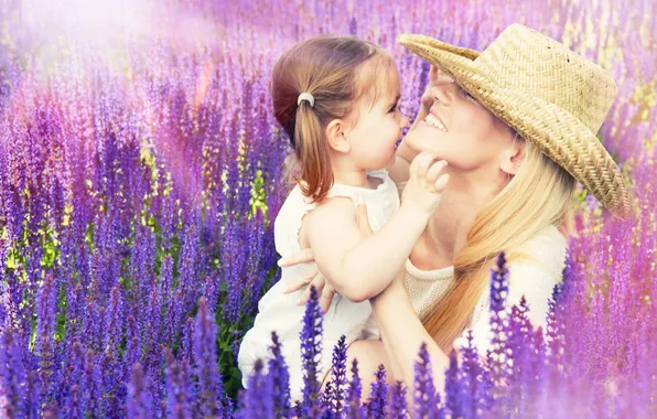Love, flowers, girls, Child, lavender