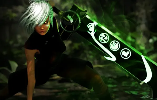 Picture girl, rendering, sword, League of Legends, riven, Riven, Exile