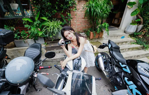 Beautiful, Asian, Model, Camera, Woman, Cute, Pretty, Bikes