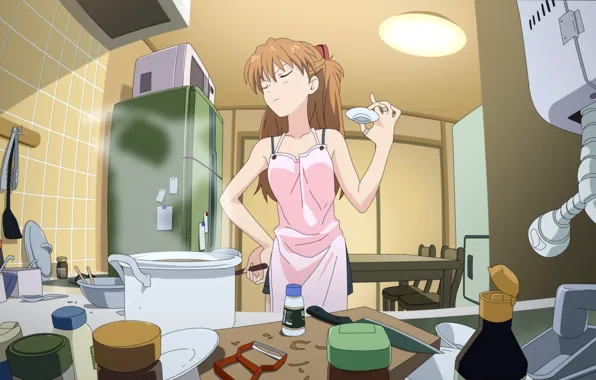 Refrigerator, kitchen, Asuka Langley Soryu, Evangelion
