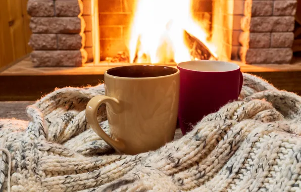 Picture winter, love, fire, scarf, pair, fireplace, love, hot