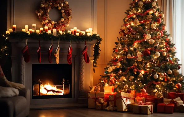 Comfort, house, heat, room, fire, flame, interior, Christmas