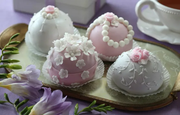 Cup, tray, Cake