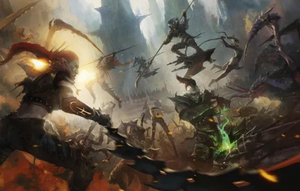 Battle, Warhammer 40 000, tyranids, dark eldar, drukhari