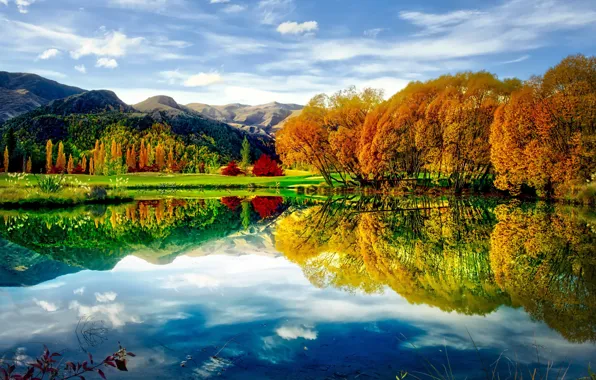 Picture colors, autumn, lake, reflection