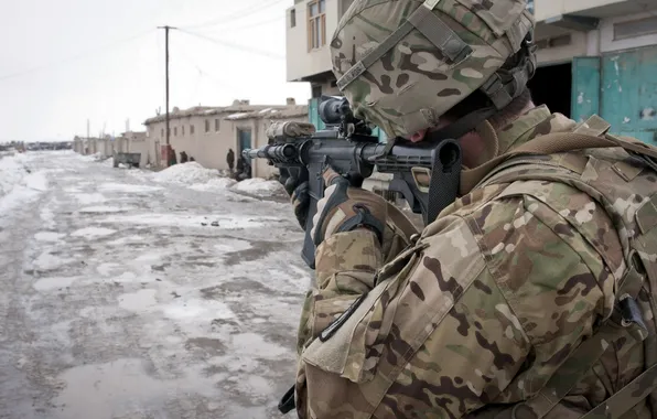 War, street, soldiers, machine