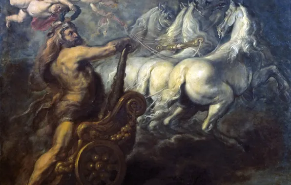 Picture chariot, angel, picture, horse, mythology, Jean Baptiste Borrekens, The Apotheosis Of Hercules