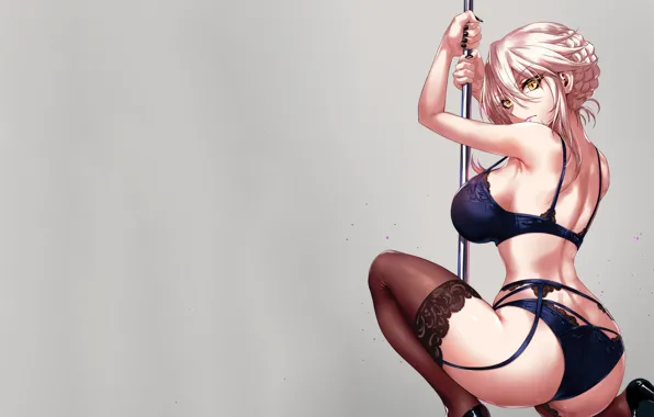 Girl, sexy, lingerie, ass, bra, panties, thighhighs, pink hair