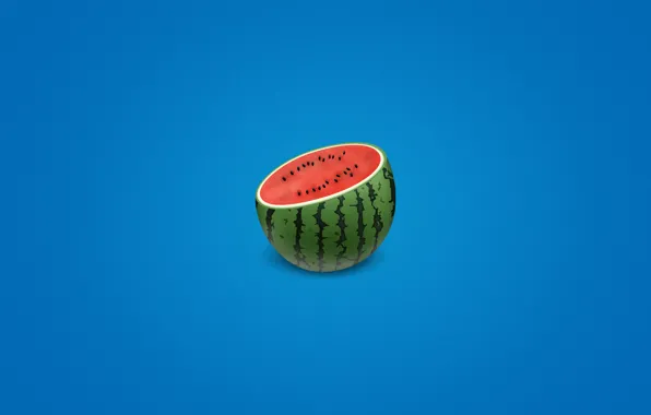 Picture minimalism, watermelon, bone, blue background, half