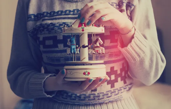 Toy, hands, horse, carousel, sweater