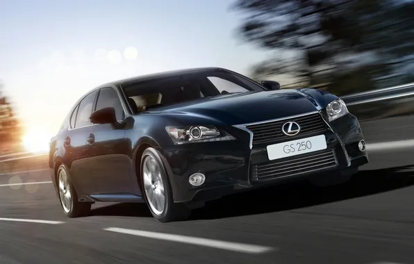 Road, the sky, the sun, black, lexus, sedan, Lexus, the front