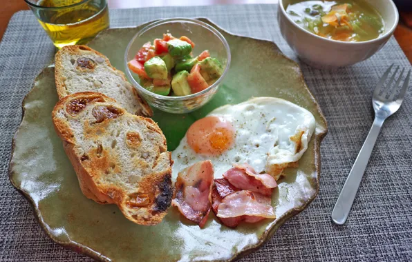 Picture crackers, eggs, bacon, food, Breakfast, salad