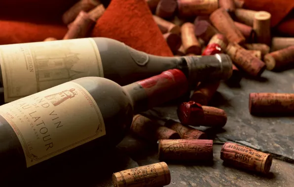 Still life, natural cork, vintage wines