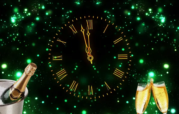 New year, dial, champagne, New Year