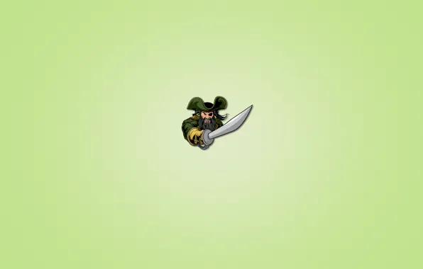 Minimalism, sword, pirate, beard, one-eyed, light green background