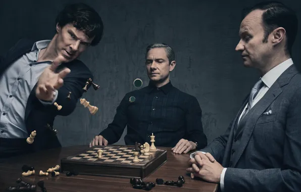 Picture chess, Sherlock Holmes, Martin Freeman, Benedict Cumberbatch, Sherlock, Mark Gatiss, Mycroft Holmes, Sherlock BBC