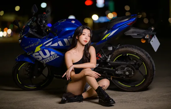 Picture brunette, motorcycle, Asian