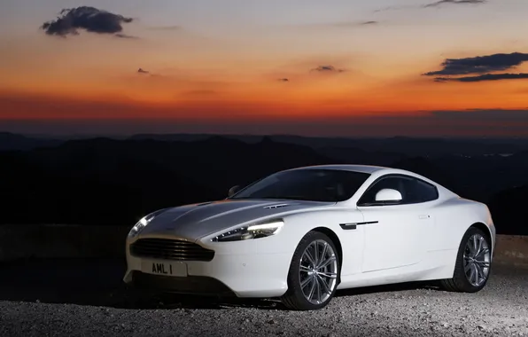Picture the sky, clouds, landscape, sunset, Aston Martin, coupe, 1AML