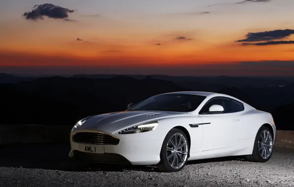 The sky, clouds, landscape, sunset, Aston Martin, coupe, 1AML