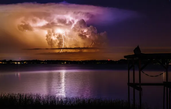 Picture the storm, night, lake