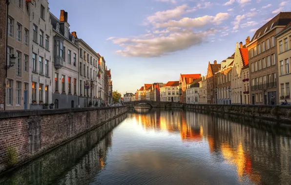 Picture bridge, home, the evening, channel, Belgium, Bruges, West-Flanders