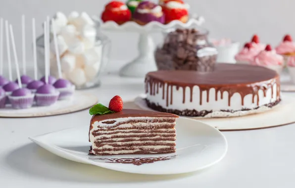 Candy, cake, dessert, chocolate, a piece of cake, cupcakes