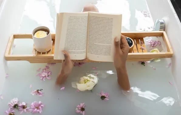 Water, girl, flowers, text, comfort, berries, relax, lemon