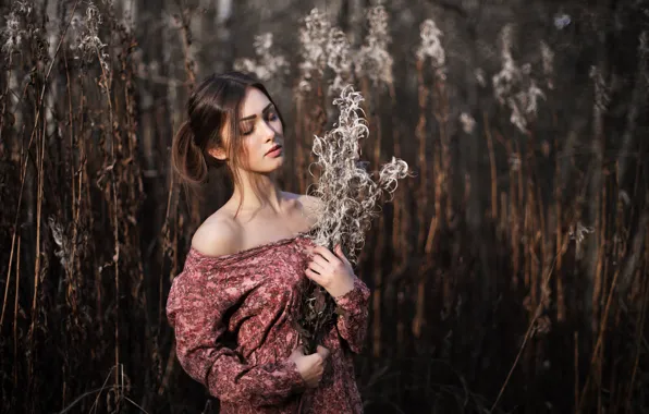 Picture Light, Red, Nature, Beautiful, Sexy, Model, White, Autumn