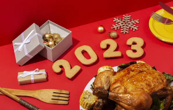 Balls, holiday, box, gift, toys, food, chicken, corn