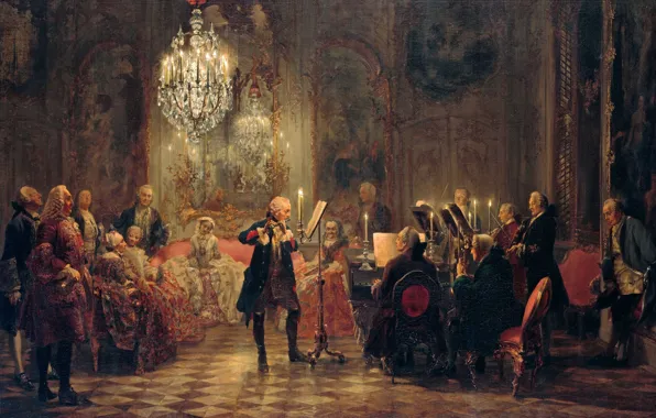 Picture picture, painting, painting, Building Site with Willows, Adolph Menzel