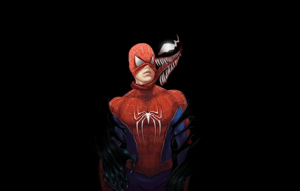 Language, background, art, black background, spider-man, Venom, Venom, removes the mask