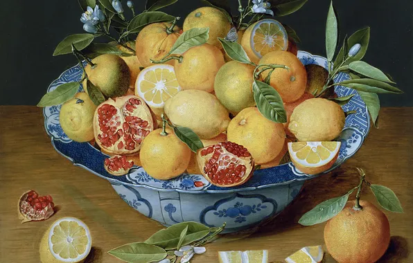 Picture, still life, painting, lemons, grenades, tangerines