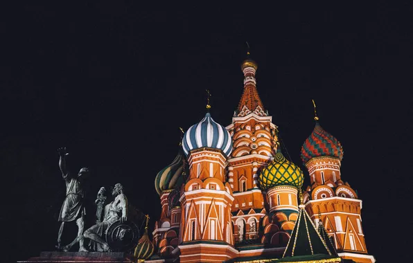 Night, St. Basil's Cathedral, Russia, Red square, Mosca