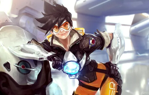 Picture girl, smile, art, Overwatch, Tracer, Tracer, Benlo
