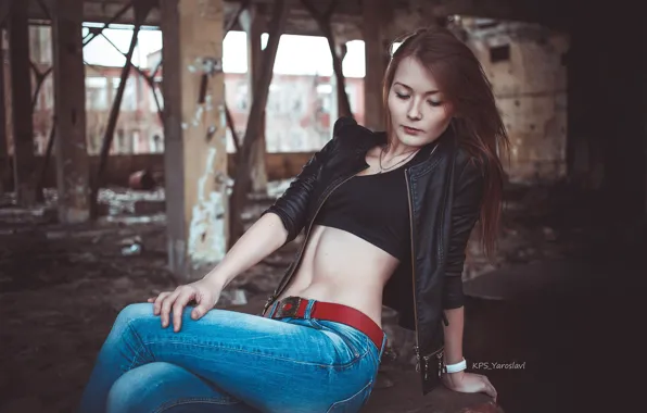 Picture sexy, pose, model, tummy, portrait, jeans, makeup, Mike