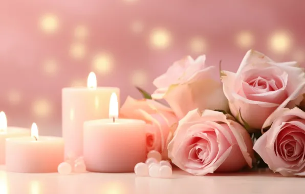 Balls, light, flowers, table, flame, holiday, roses, bouquet
