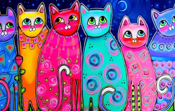 Eyes, cats, mood, the moon, figure, spring, art, painting