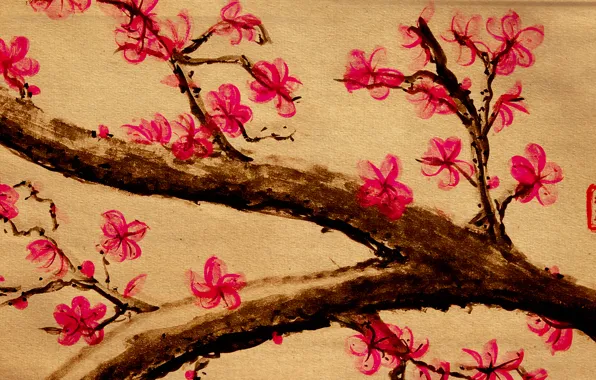 Picture flowers, branches, tree, figure, Sakura